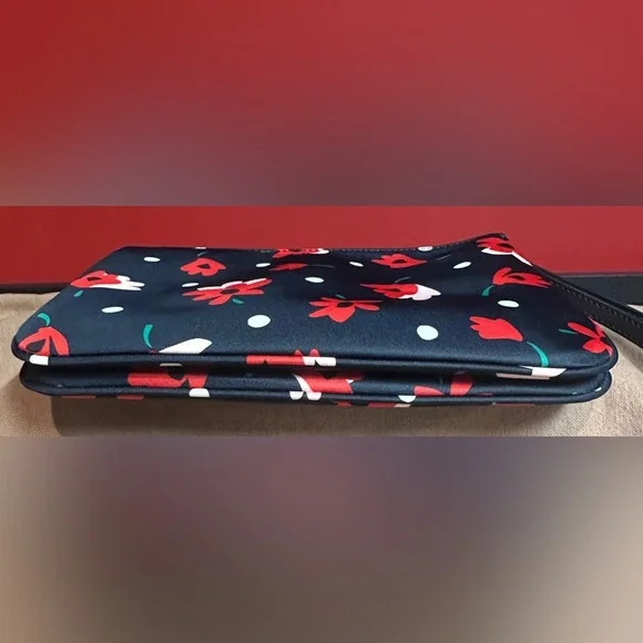 Kate Spade NWOT Wristlet/Clutch Blue with Red, Pink, Green Flowers & White Dots - Picture 3 of 14